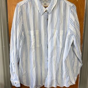 L.L. Bean Women’s Cloud Gauze Shirt - white with blue stripes